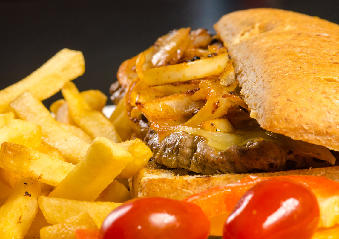 Burger and fries from Bishop's Restaurant