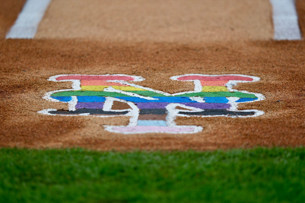 New York Mets players celebrating during Pride Night