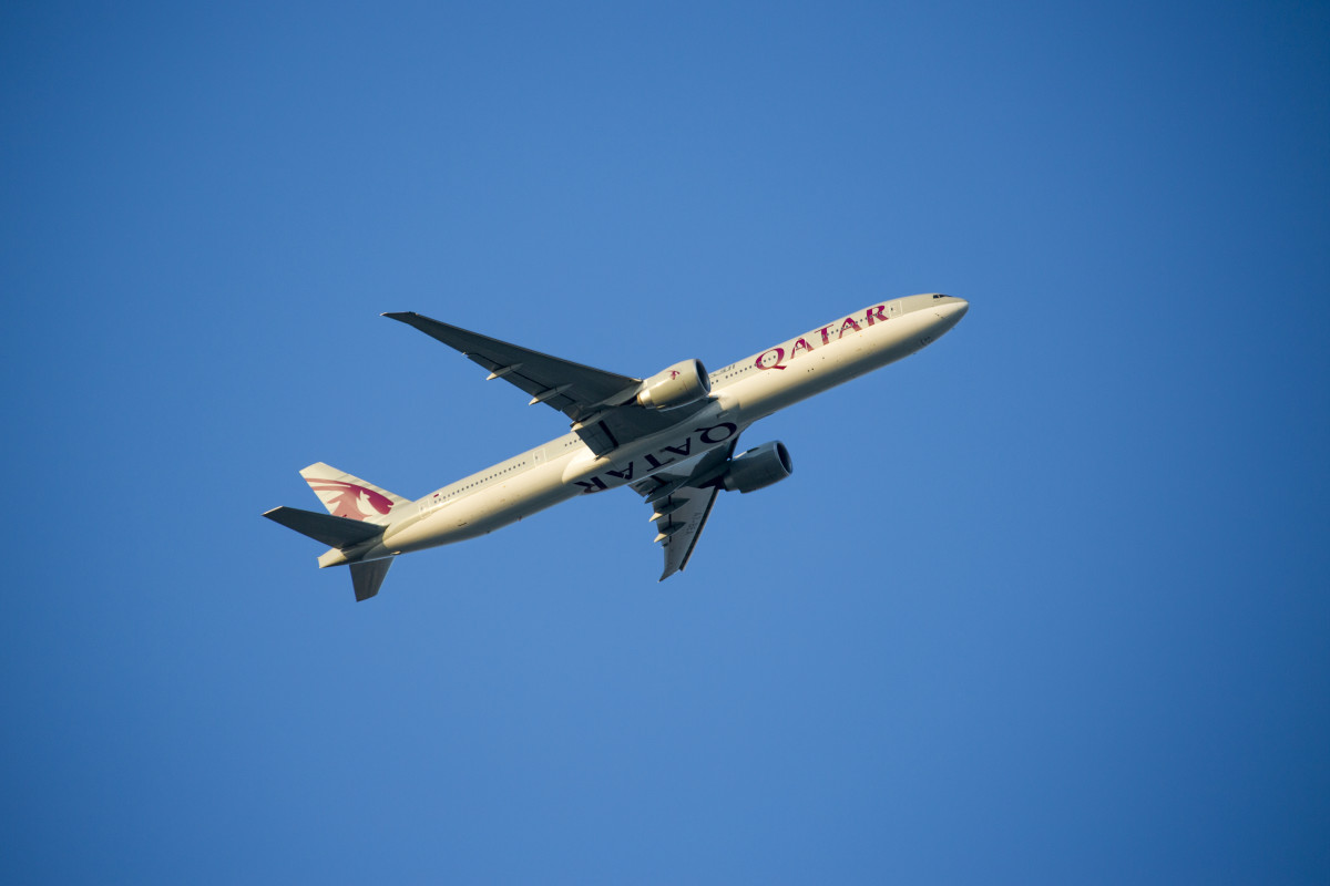 Qatar Airways Boeing 777-300ER taking off from Doha International Airport