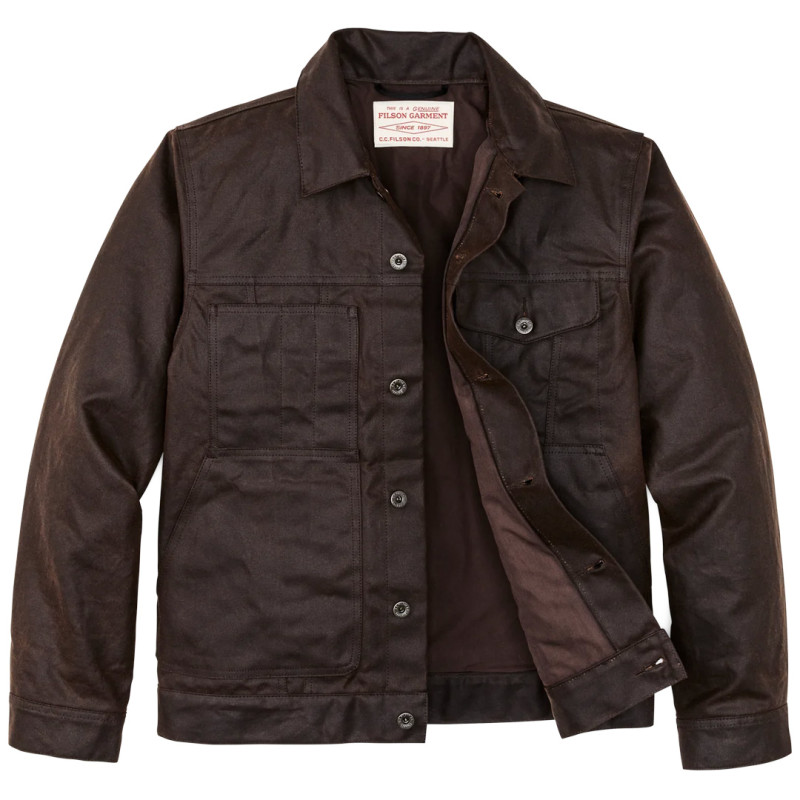Filson Tin Cloth Short Lined Cruiser Jacket in Dark Brown