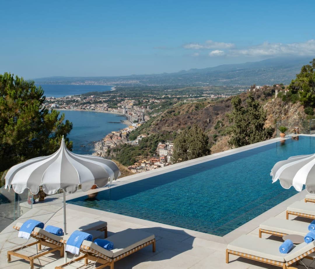 View of the pool at the The Four Seasons, Taormina, Italy. hotel pools