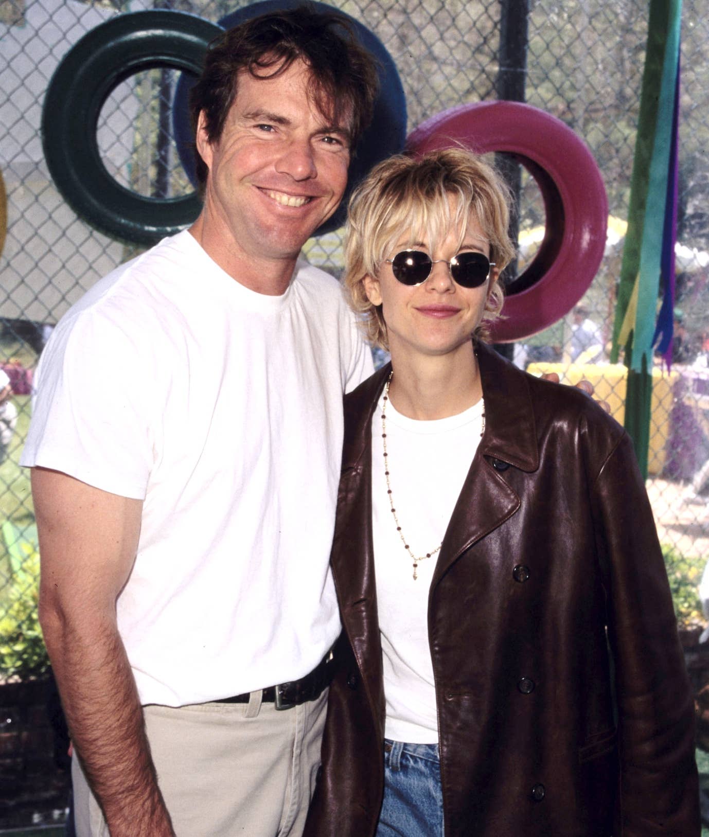 Dennis Quaid and Meg Ryan at the Pediatric Aids Foundation Annual Picnic on June 04, 1995.