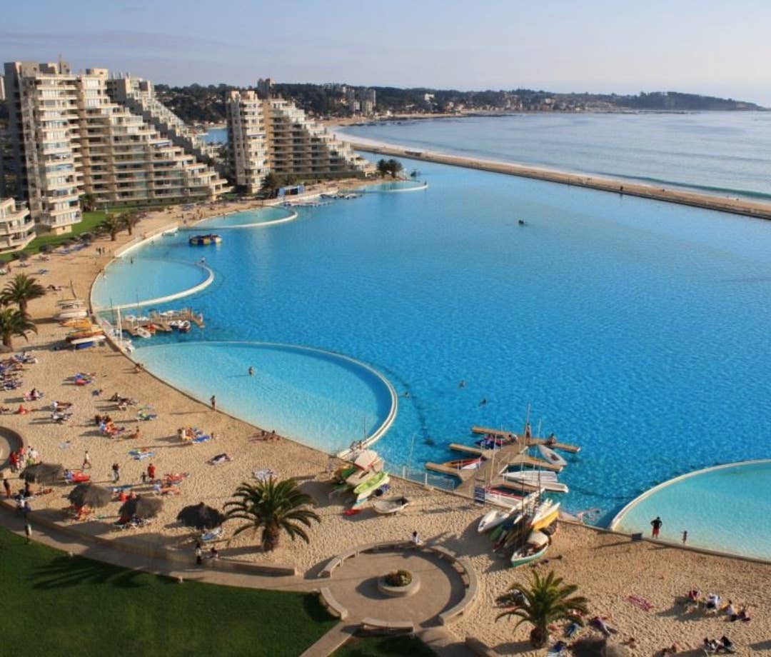 Outdoor coastal pool at San Alfonso del Mar, Chile.