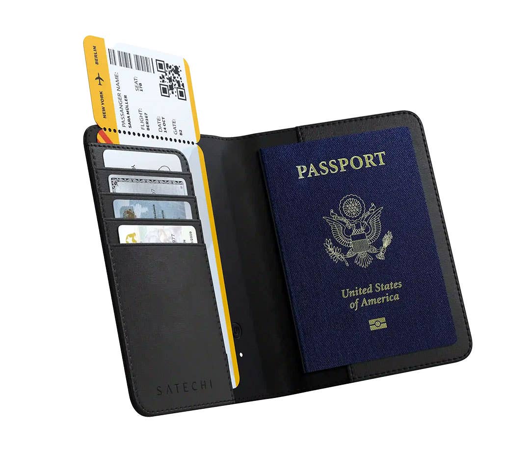 Best Travel Gifts for Men Satechi Vegan-Leather Passport Cover with Find My