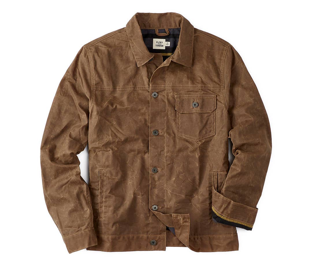 Travel Gifts for Men Flint and Tinder Flannel-Lined Waxed Trucker Jacket