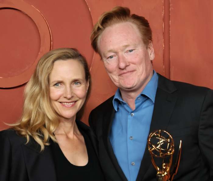 WEST HOLLYWOOD, CALIFORNIA - SEPTEMBER 15: (L-R) Liza Powel O'Brien and Conan O'Brien attend the HBO & Max Post-Emmy Reception at San Vicente Bungalows on September 15, 2024 in West Hollywood, California. (Photo by Rodin Eckenroth/WireImage)