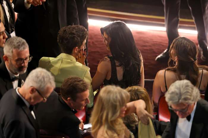 HOLLYWOOD, CALIFORNIA - MARCH 02: (L-R) Timothée Chalamet and Kylie Jenner are seen during the 97th Annual Oscars at Dolby Theatre on March 02, 2025 in Hollywood, California. (Photo by Kevin Winter/Getty Images)