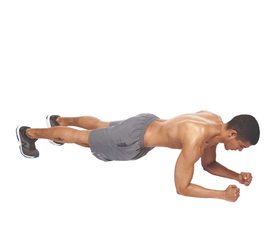 Ab Exercises: Shirtless man demonstrating plank