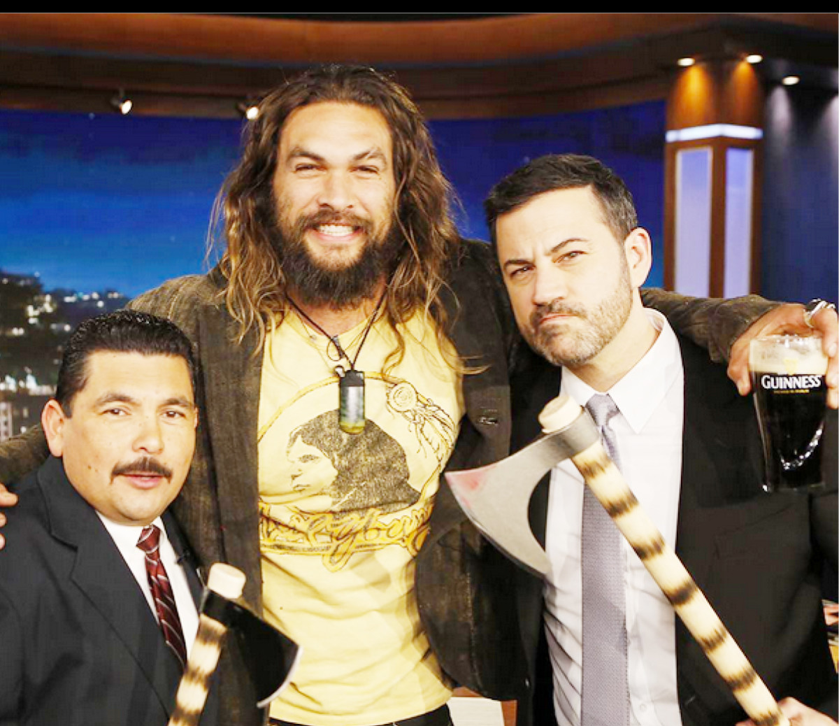 Watch Jason Momoa throws axes on 'Jimmy Kimmel Live!', manages not to