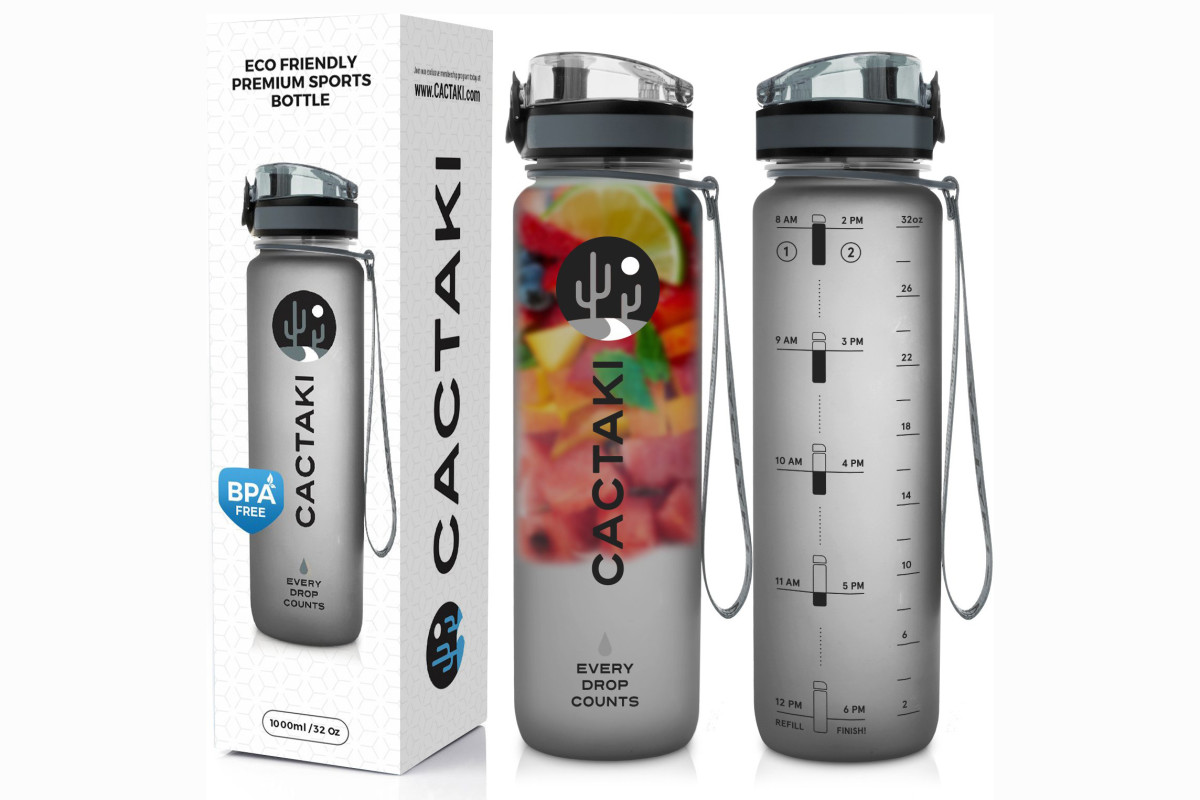 Sports Water Bottle With Straw, 1l/2l Water Bottles With Marker & Leakproof  Lid & No Sweat Handle Bottle