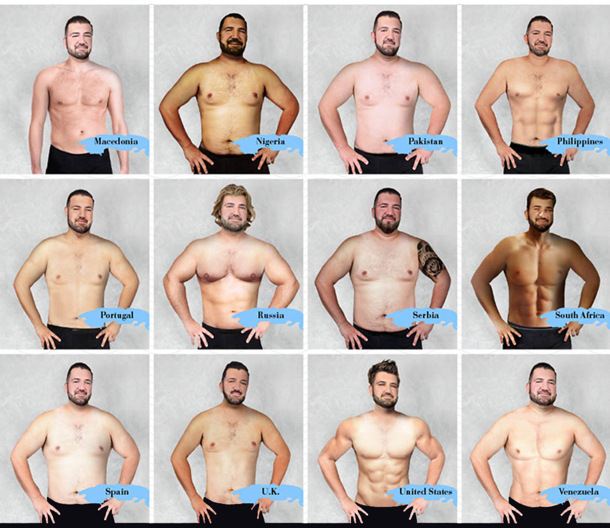 The Ideal Male Body in 19 Countries Around the World