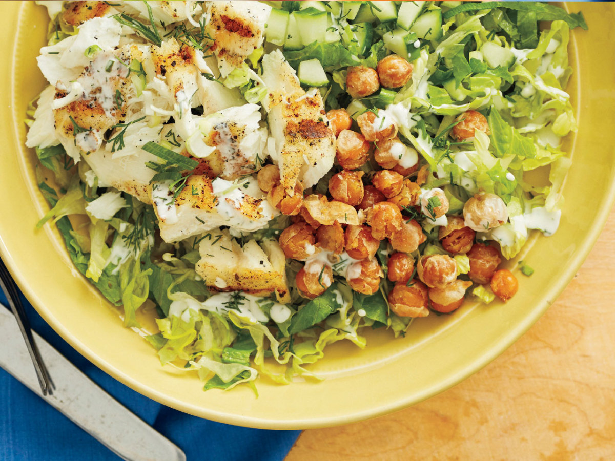 Recipe How to Make Bobby Flay's Greek fish taco bowl with crispy