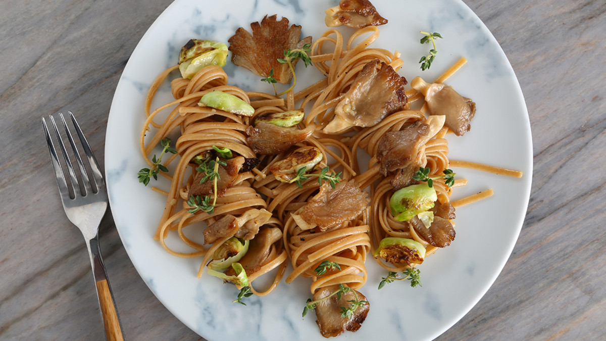 Your New Favorite Dinner Linguine with Oyster Mushrooms and Brussels Sprouts Men's Journal