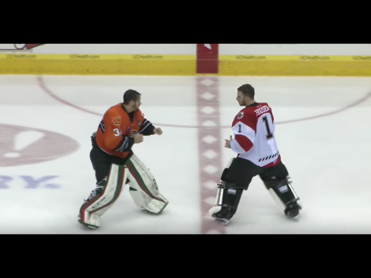 Watch This hockey goalie punched his opponent so hard, he actually