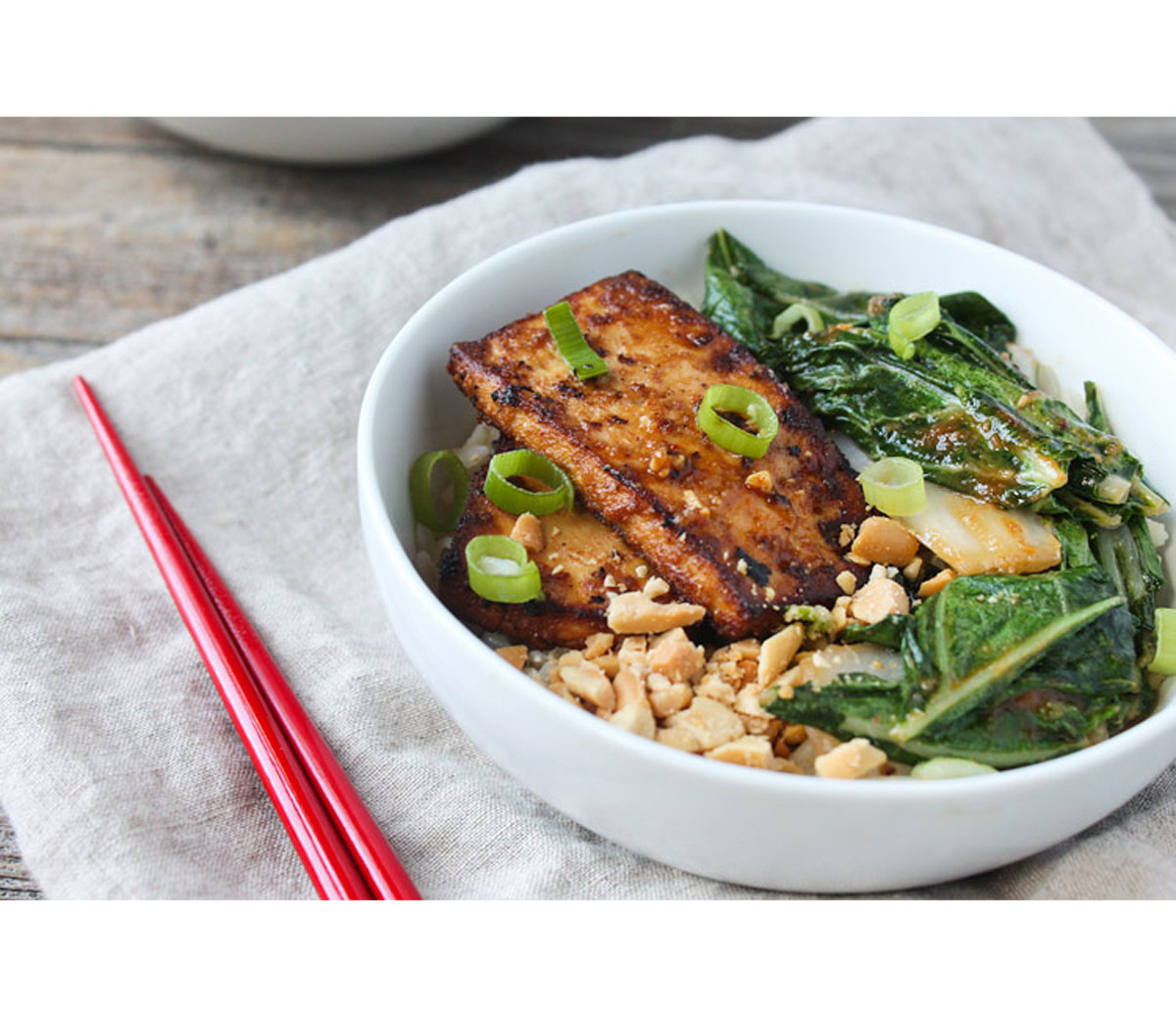 Recipe How to Make Spicy Peanut Tofu and Bok Choy Rice Bowl Men's