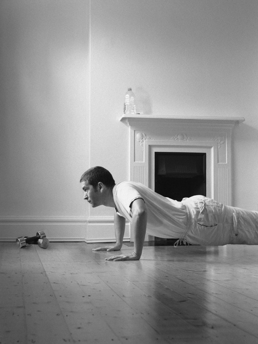 Doing push up at store the living room