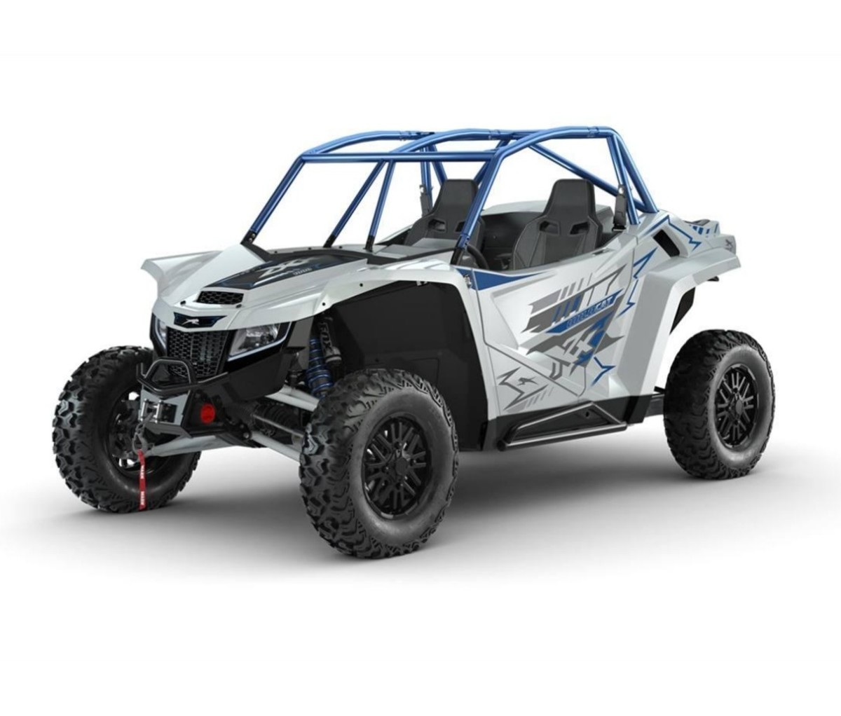 White and blue Arctic Cat Wildcat XX SE side-by-side UTV on a white background.