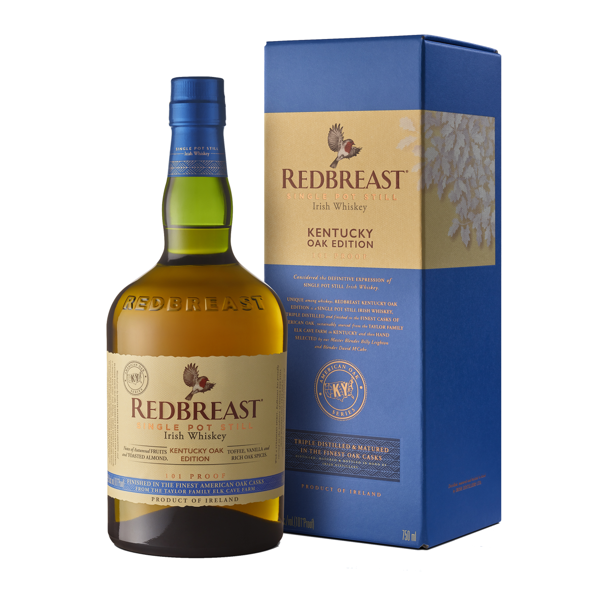 A bottle of Redbreast Kentucky Oak with its box