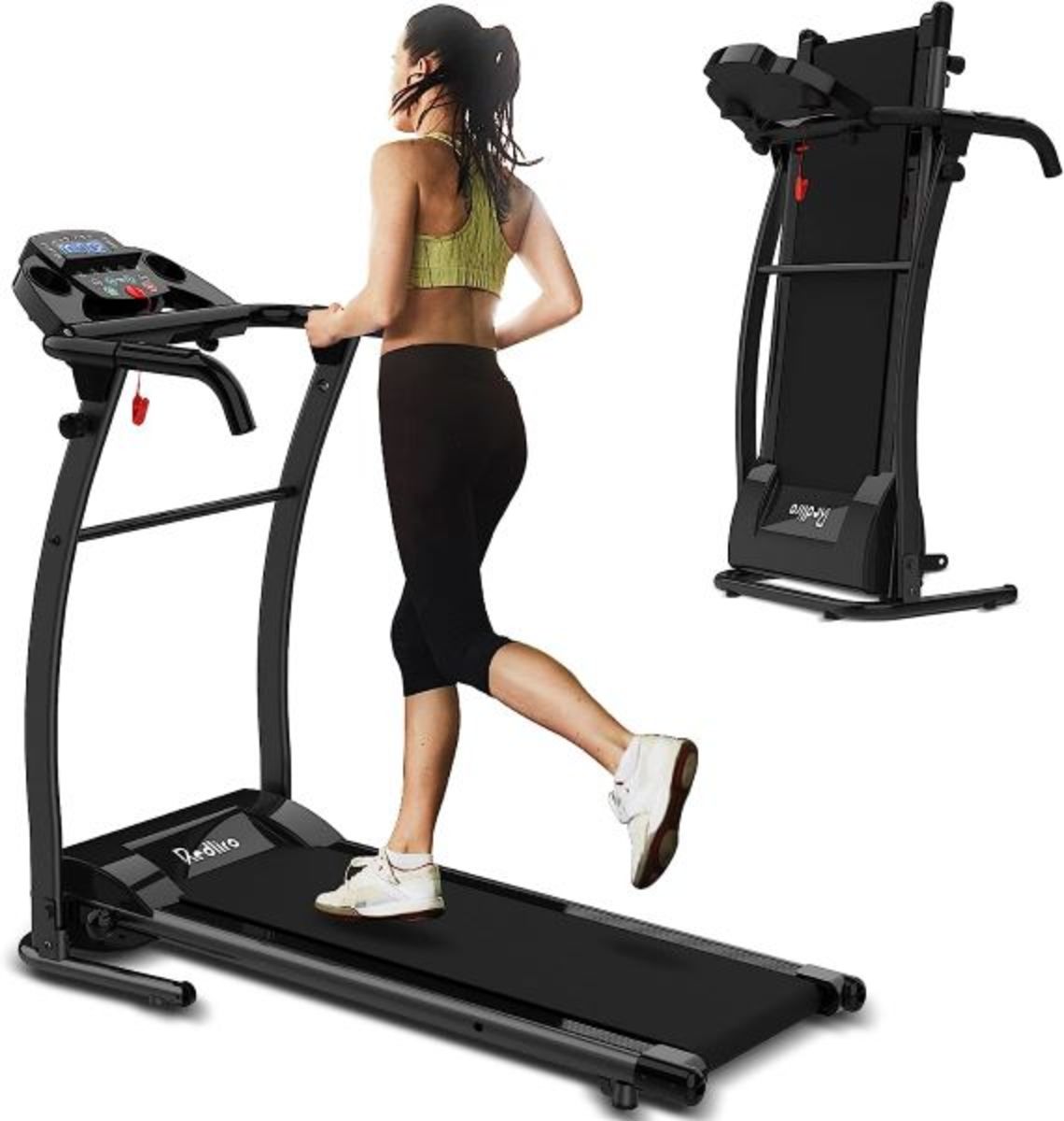 A woman running on a foldable treadmill
