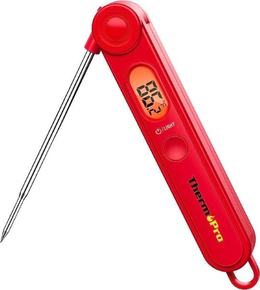 Red digital meat thermometer