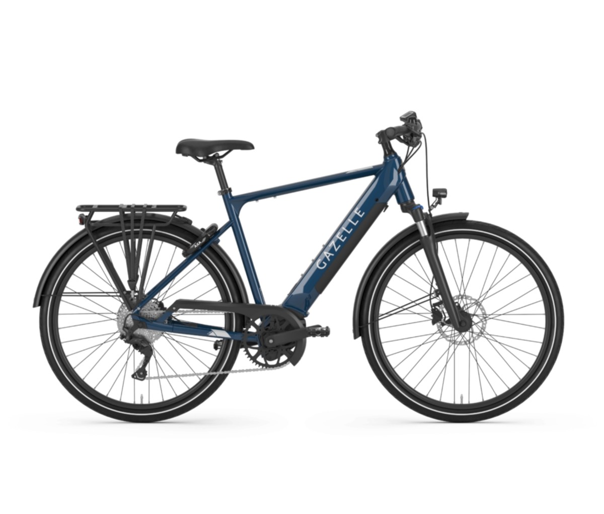 Blue Gazelle Medeo T10+ e-bike on a white background.