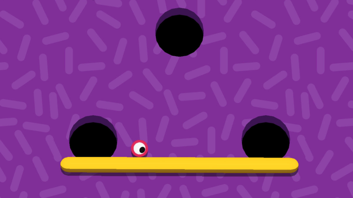 A screenshot of Teeter Up showing a ball balancing on a pole between holes