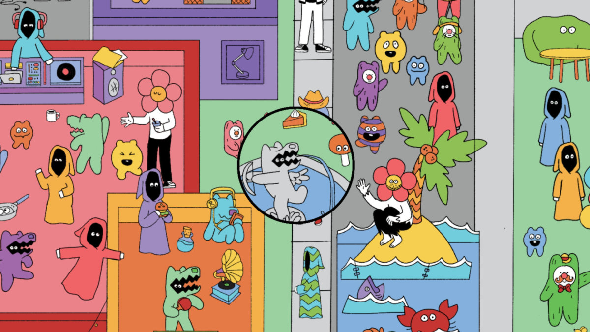 A screenshot from Krispee Street showing a city scene filled with colorful characters