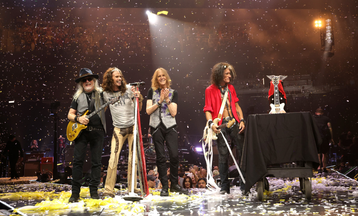 Aerosmith's vibrant farewell tour, a powerful celebration with confetti and cheers.
