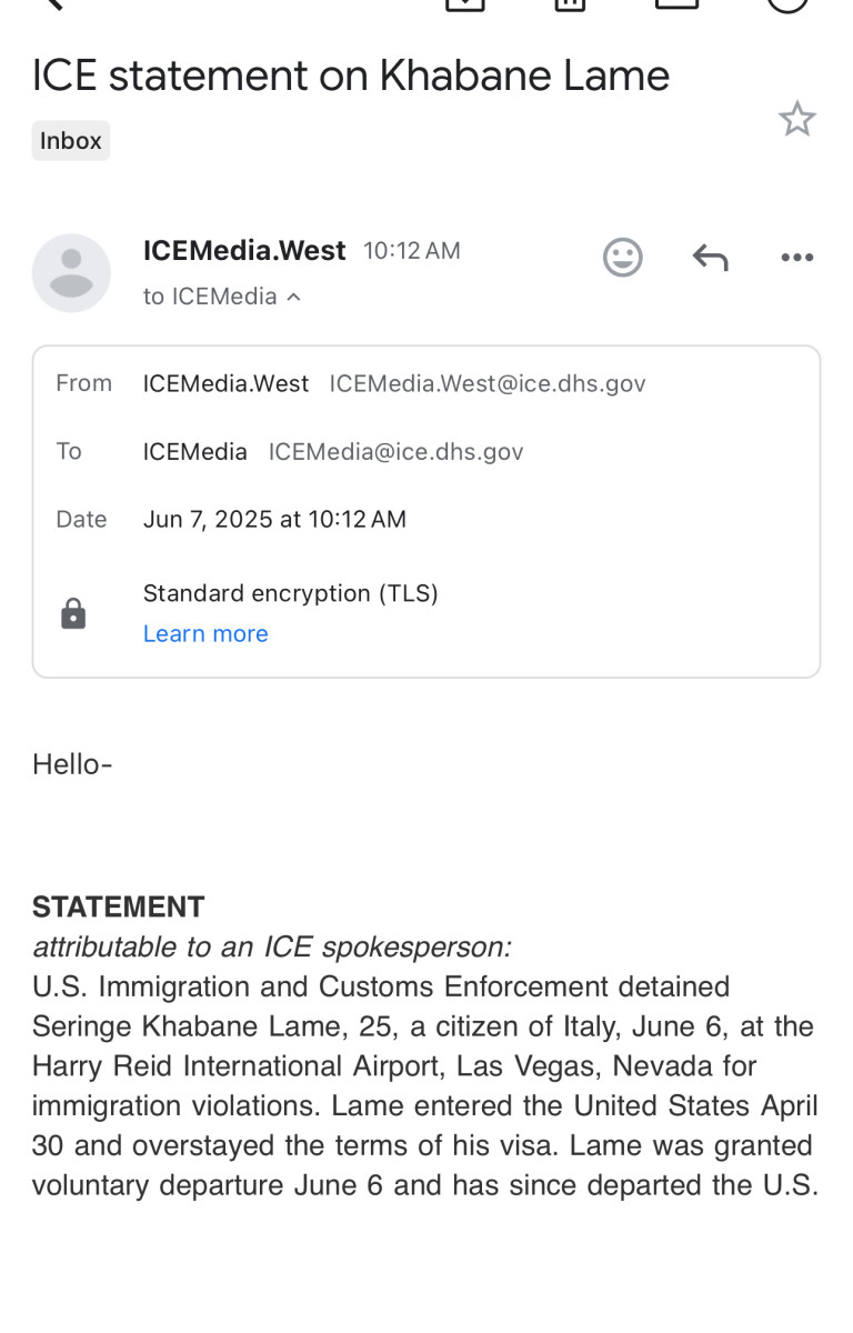 ICE statement on Khaby Lame.