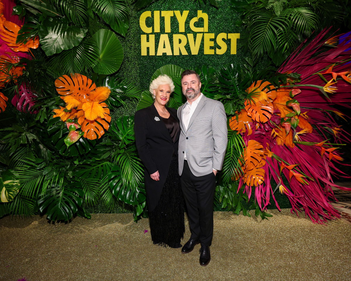 (L-R) Anne Burrell and Stuart Claxton attend as City Harvest Presents The 2025 Gala: Carnaval at Cipriani 42nd Street on April 22, 2025 in New York City.