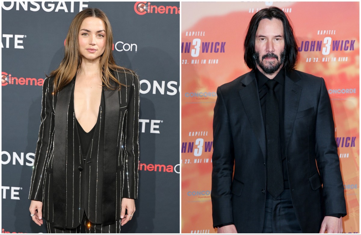 LAS VEGAS, NEVADA - APRIL 01: Ana de Armas promotes the upcoming film "Ballerina" at the Lionsgate presentation during CinemaCon, the official convention of Cinema United, at The Colosseum at Caesars Palace on April 01, 2025 in Las Vegas, Nevada. (Photo by Ethan Miller/Getty Images) | BERLIN, GERMANY - MAY 06: Canadian actor Keanu Reeves poses at the "John Wick: Chapter 3 ñ Parabellum" photocall at Hotel De Rome on May 6, 2019 in Berlin, Germany. (Photo by Isa Foltin/WireImage) 