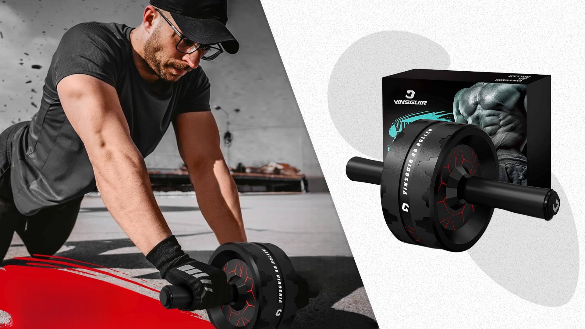 Vinsguir Ab Roller Wheel - Ab Workout Apparatuur voor Buik- en Core Krachttraining, Home Gym Fitness Apparatuur met Kniebeschermer Accessoires voor Mannen Vrouwen