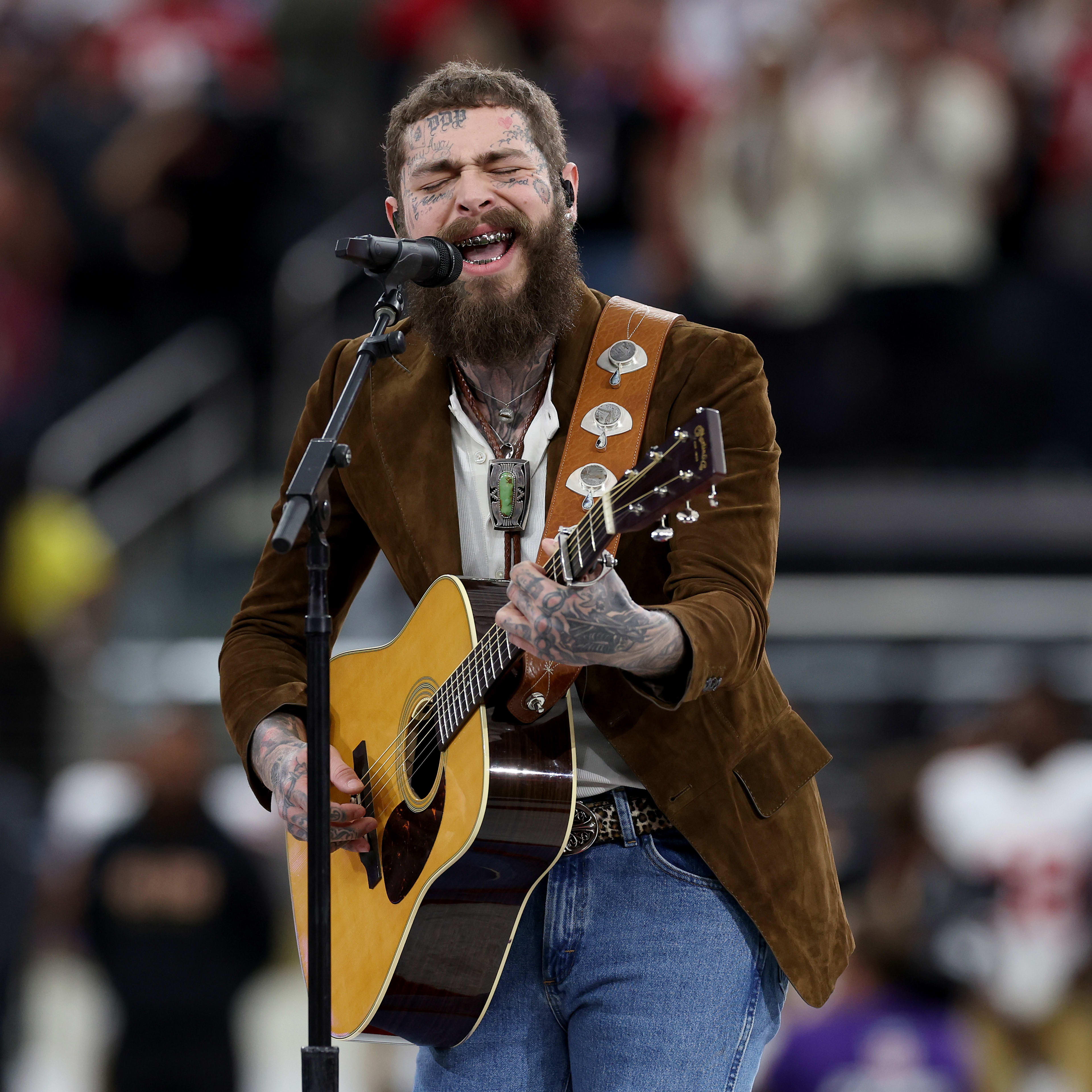 Ed Gillet Q A Men S Journal Las Vegas Nevada February 11 American Rapper And Singer Post Malone Performs Prior To Super Bowl Lviii Between The San Francisco 49ers And Kansas City Chiefs At Allegiant Stadium On February 11 2024 I 