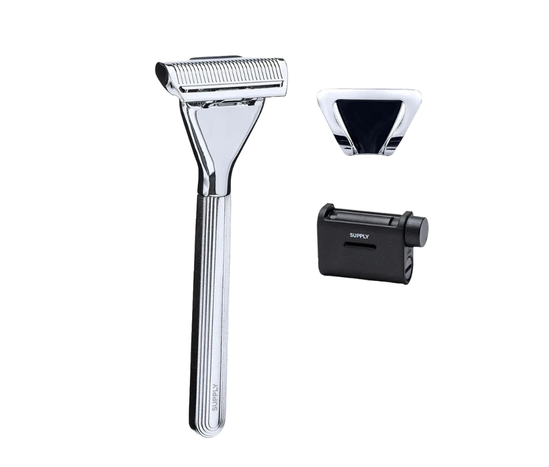 Haryali London 3-Blade Razor For Men – Stainless Steel Handle, Non-Slip Grip – Includes Eject Button & Refill Blades (RZ-M3-SS1)