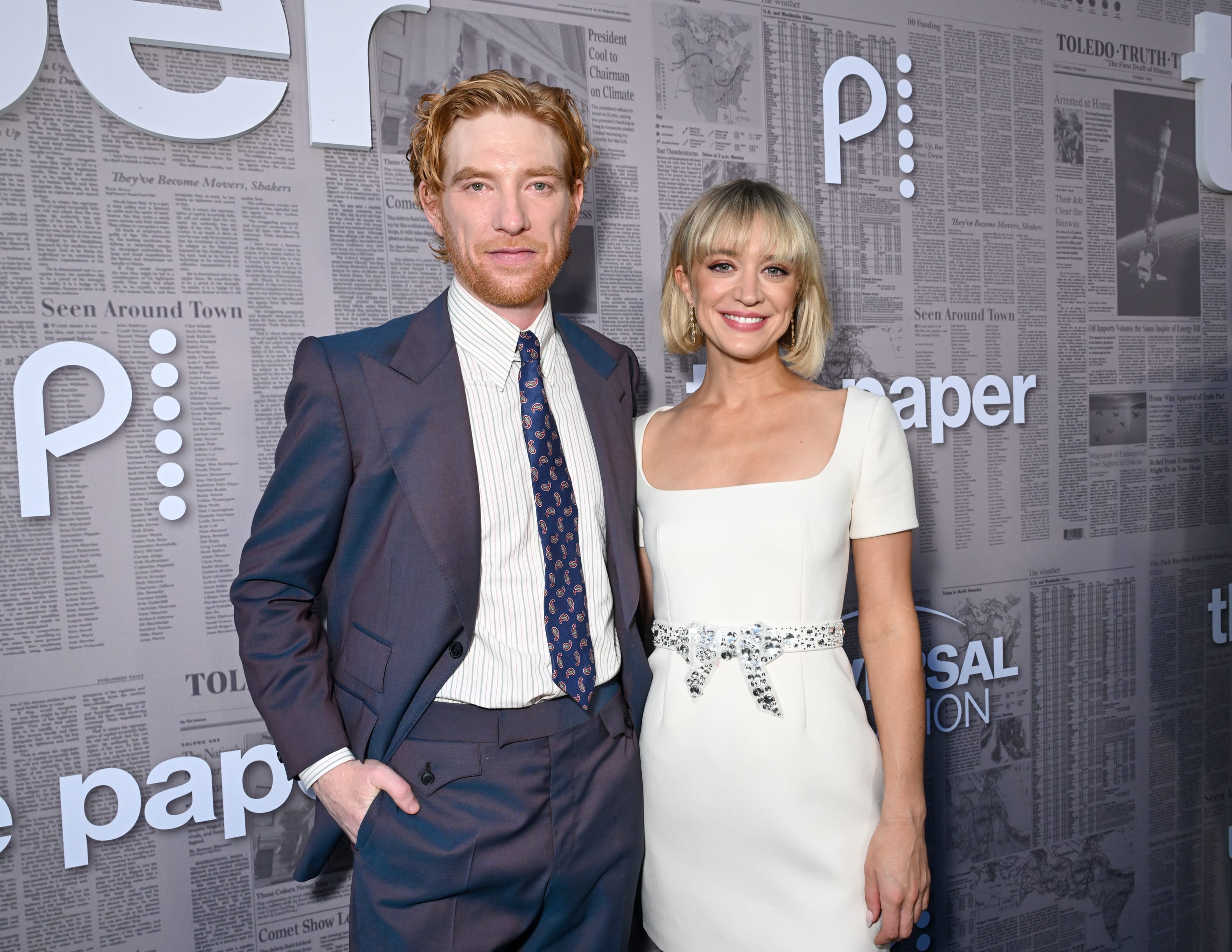 Domhnall Gleeson, Chelsea Frei at Peacock's "The Paper" Los Angeles Premiere held at the Harmony Gold Theater on August 27, 2025 in Los Angeles, California. (Photo by Gilbert Flores/Variety via Getty Images)