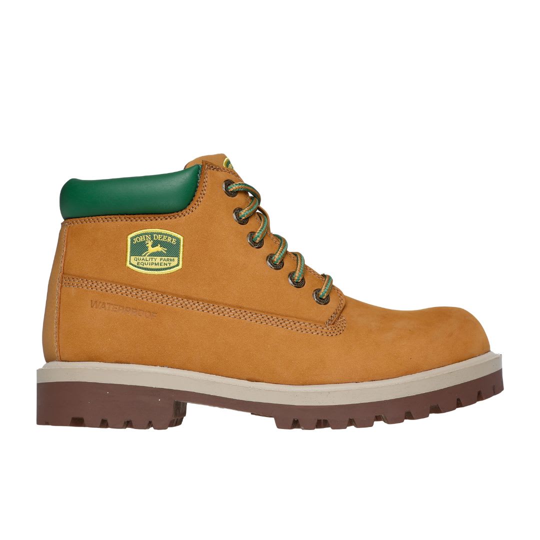 The Skechers John Deere Waterproof Sergeants Dozer, pictured here, is on sale right now at Skechers.