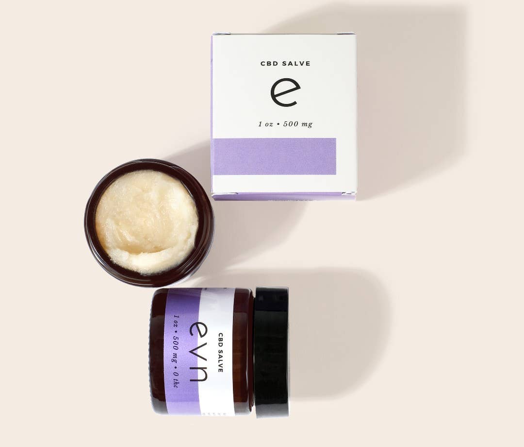 CBD salve in jar with box above
