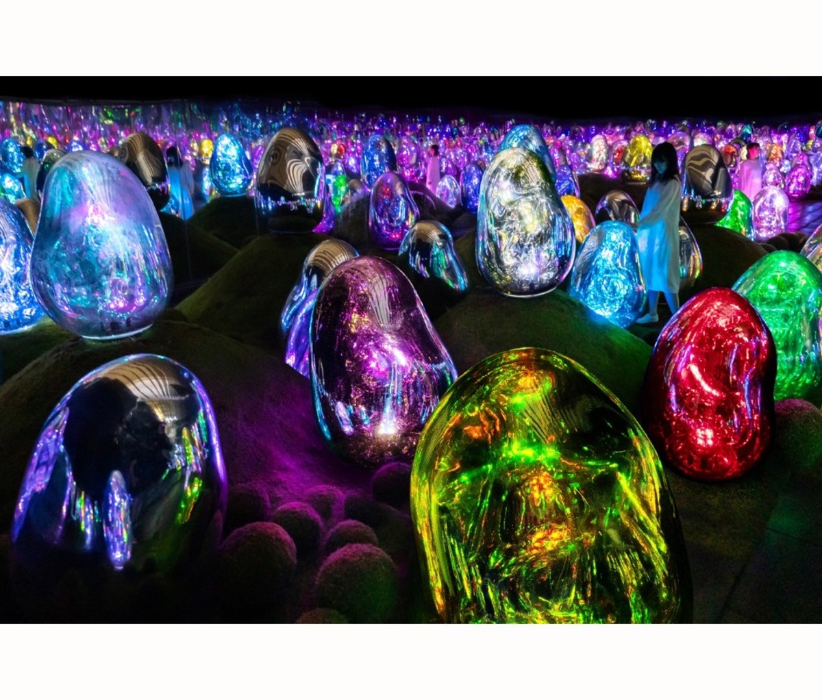 Colorful sculptures glowing at night