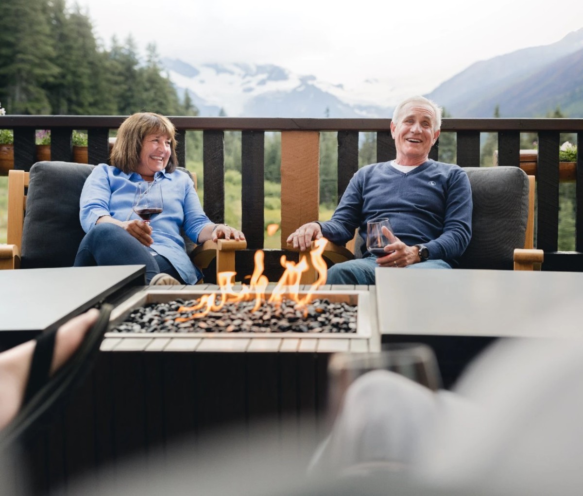Older couple relaxing at lodge