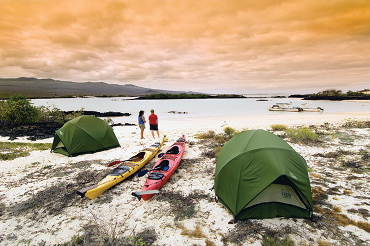 Sunrise in the Galapagos Islands. sea kayak
