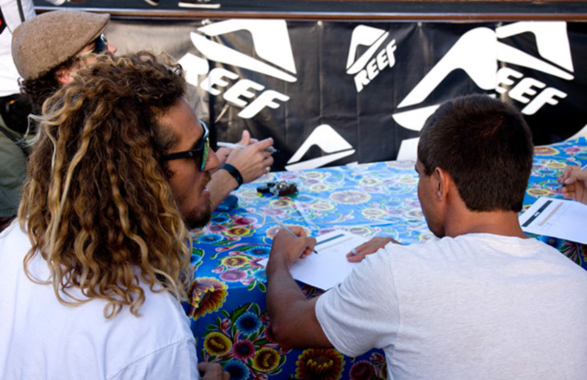 Miss Reef World Miss Reef judges Rob Machado and Dean Morrison had their hands full...