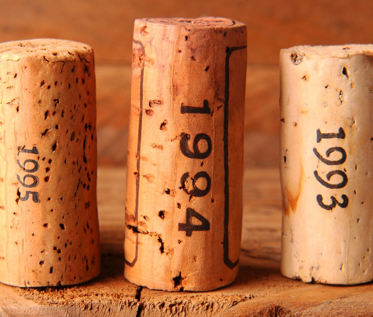 Wine corks with years printed on them.