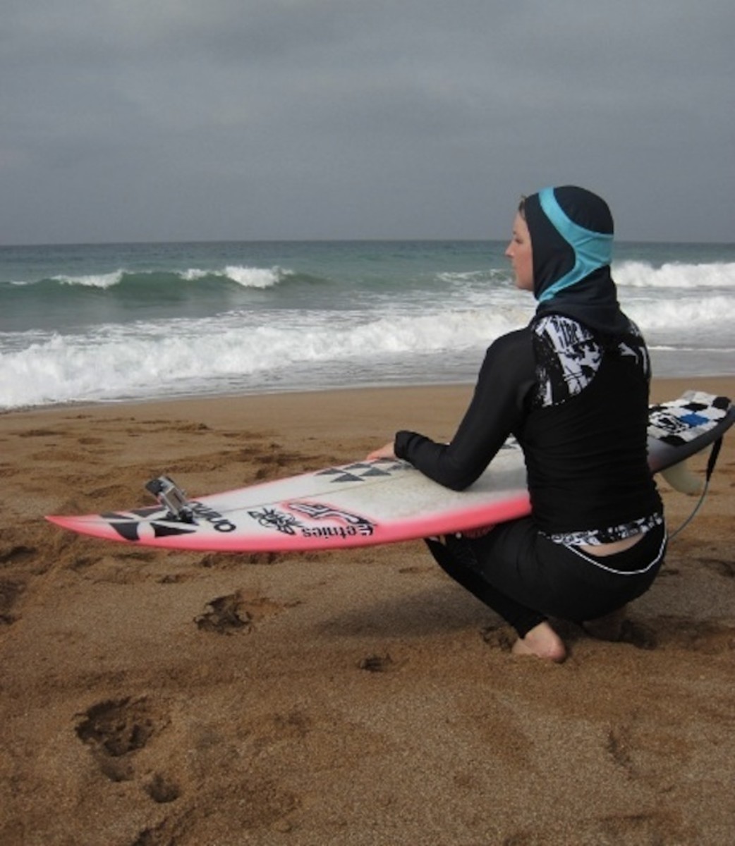 Britton, preparing to surf in Iran; photo contributed by Easkey Britton. 