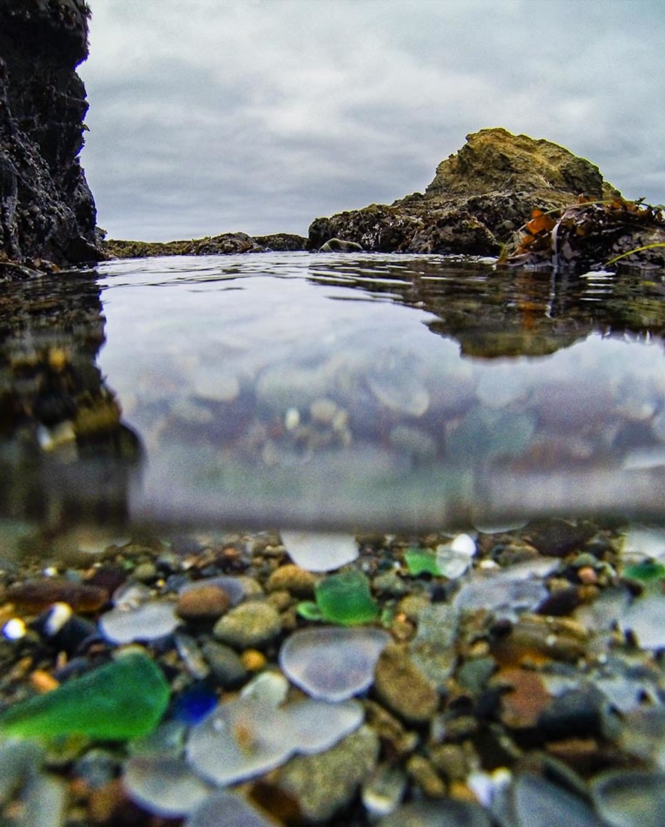Glass Beach from above and below; photo by Travis Burke Glass Beach from above and below; photo by Travis Burke
