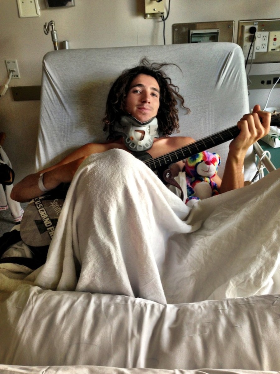 Luke Mitrani on the long road to recovery after breaking his C5 vertebrae on September 2, 2013 in New Zealand. Photo Courtesy of Mosaic Sports Management. 