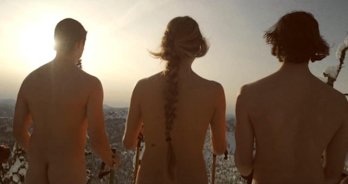 Naked skiers from the new film "Valhalla"