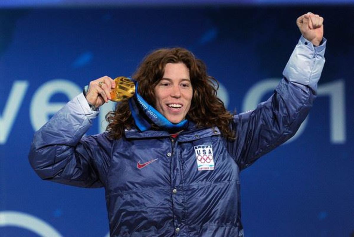 Shaun White showing off gold medal at 2010 Vancouver Winter Olympics; photo from Shaun White's Facebook page