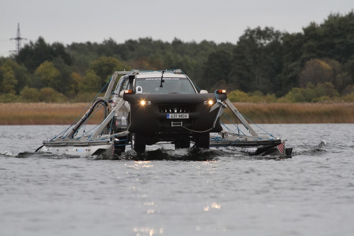 Mait Nilson taking a test drive on Lake Maardu in Estonia last month in his amphibious car; all photos courtesy of Amphibear.com unless otherwise noted
