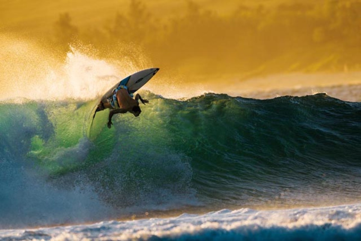 Greatest waves: David Weare at St. Leu, Reunion Island; photo by Greg Ewing