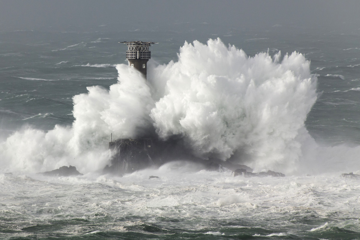 The lighthouse in Cornwall England has been getting battered by this storm. Photo: David Clapp/Caters